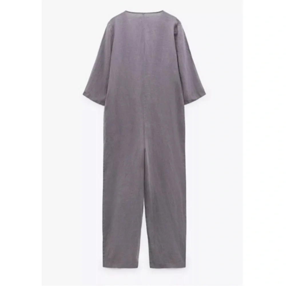 ZARA NEW The Lillian Gray 100% Linen ButtonFront Jumpsuit Small